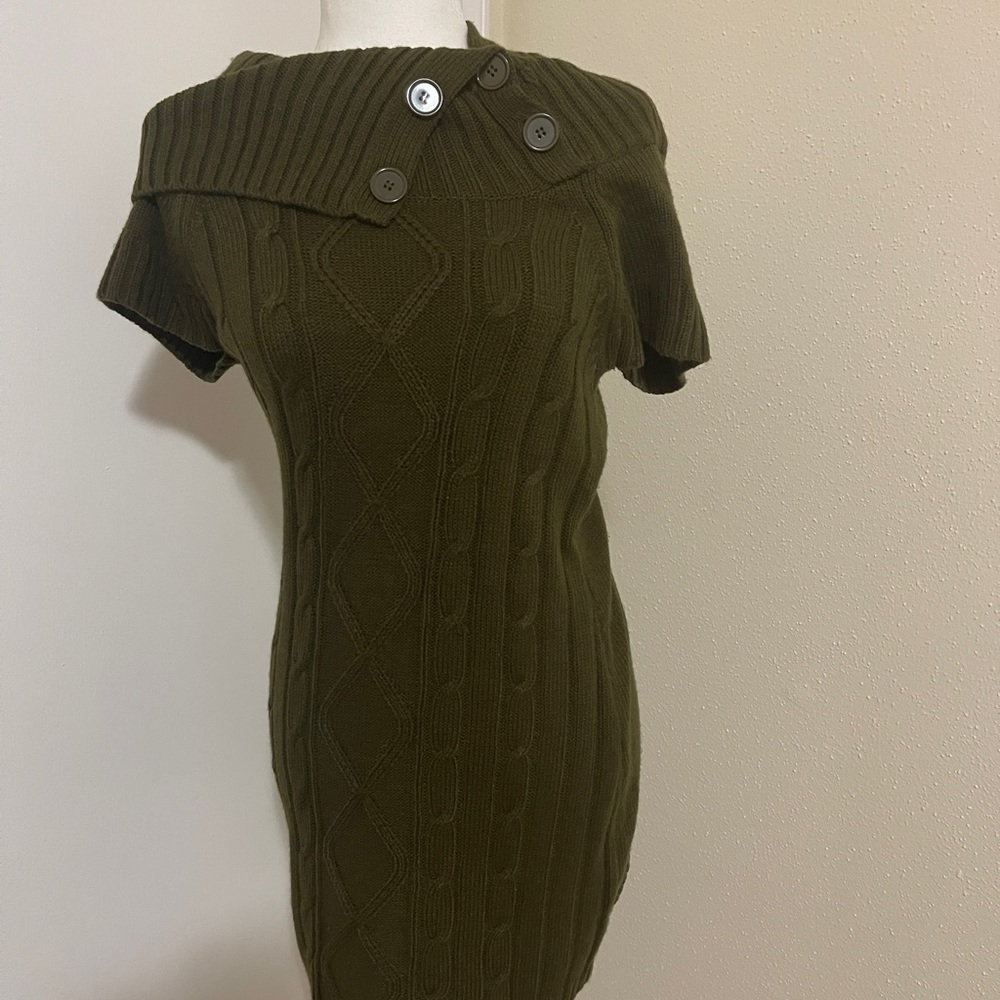 Pink rose Dress Women Small Olive Cable Knit Sweater Short Sleeve Bodycon